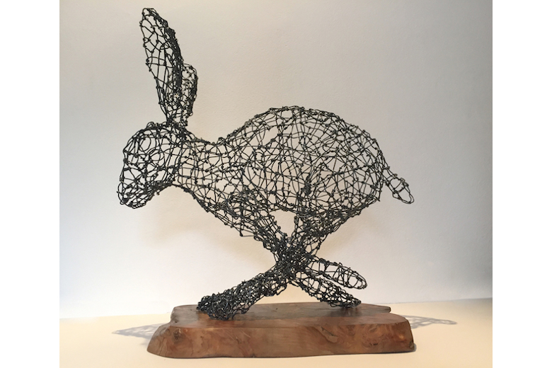 'RUNNING HARE' - Wire on wood