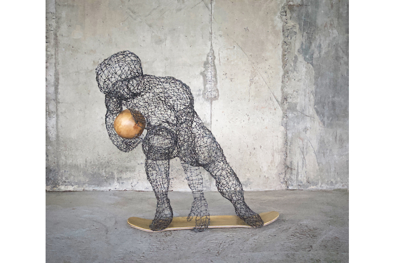 This piece was created for 'For Cop's Sake'. An exhibition hosted by Route One and re:ply skateboards, of original artwork created by skate and street artist from around the world on to recycled skateboards. The exhibition was held for the duration of COP26, Glasgow 2021 and ended with a live auction by Forum Auctions to raise funds for the Environmental Justice Foundation. For more information go to www.forcopssake.org