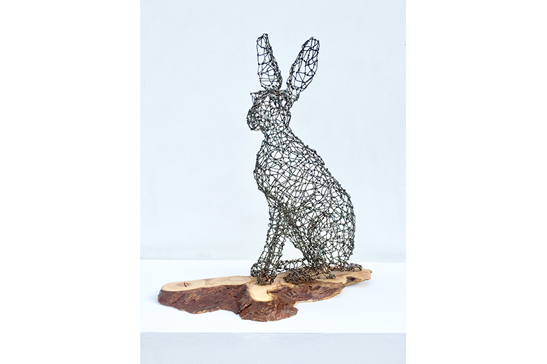 'SITTING HARE' - Wire on wood